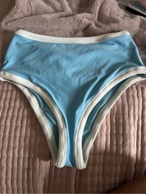 Aerie NWT High-Waist Light Blue Bikini Bottom with White Trim